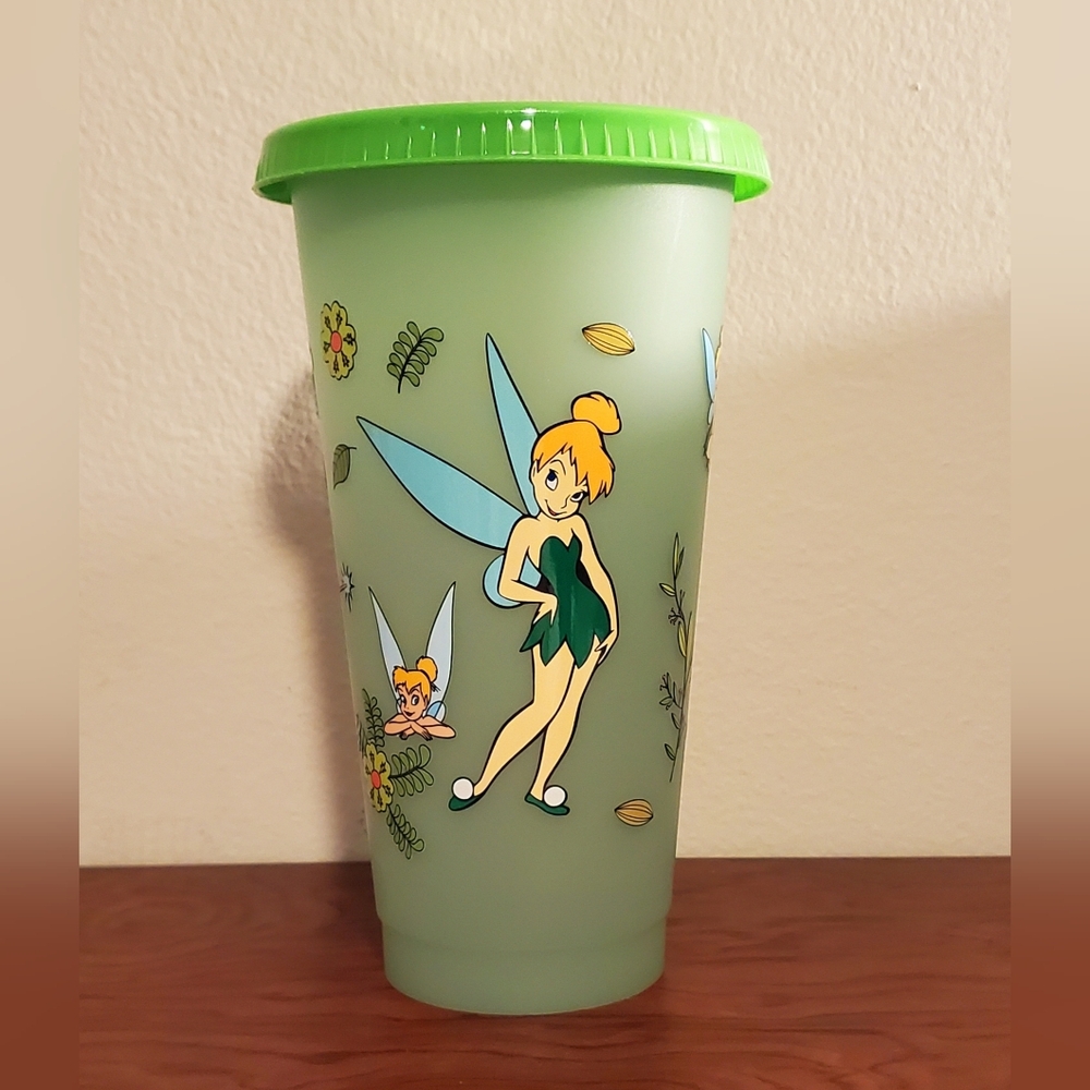 🪻3/$25 Green Fairy Tinker Bell Plastic 24oz Color Changing Tumbler Lid Straw